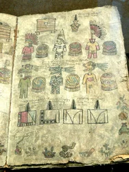 Nationalmuseum für Anthropologie in Mexiko-Stadt. Aztekisches Tributbuch.